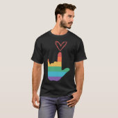 手話のレインボーラブシンボル・ろう者 Tシャツ (正面フル)