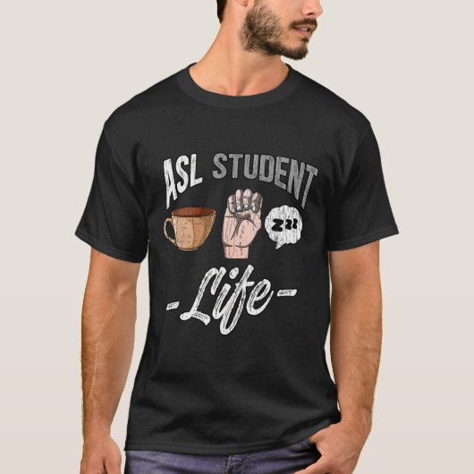 手話の服装ろう者認識度ASL学生フー Tシャツ (正面)