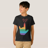 手話の虹の愛のシンボル 聾 Tシャツ (正面フル)