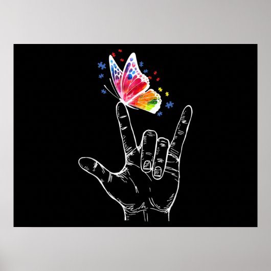 手話の蝶の自閉症 ポスター (正面)