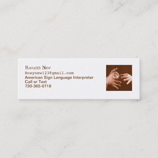 手話の通訳 スキニー名刺 (正面)