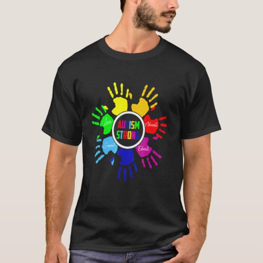 手話ハンドパズル 自閉症啓発サポート Tシャツ (正面)
