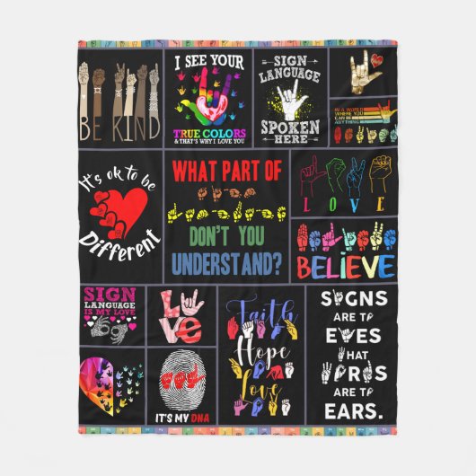 手話好きASLママラブ フリースブランケット (正面)