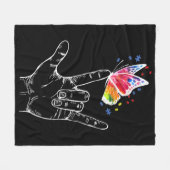 『手話蝶々自閉症』 フリースブランケット (正面(横))