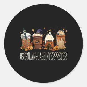 手話通訳者ホラーコーヒーハロウィン ラウンドシール
