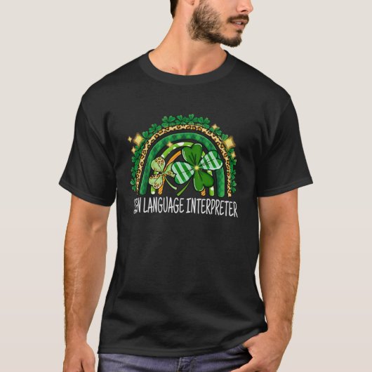 手話通訳者レインボーラッキーセントパトリック Tシャツ (正面)