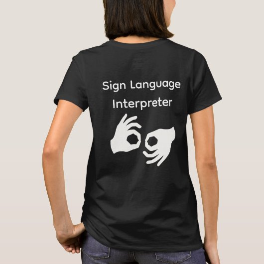 手話通訳者 女性用Tシャツ 黒 Tシャツ (裏面)
