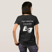 手話通訳者 女性用Tシャツ 黒 Tシャツ (裏面フル)