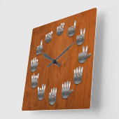 手話 – 木目 スクエア壁時計 (傾斜)