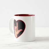 手話I愛ハート、手 ツートーンマグカップ (正面左)