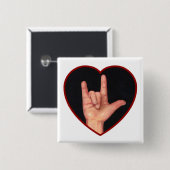 手話I愛ハート、手 缶バッジ (正面&裏面)