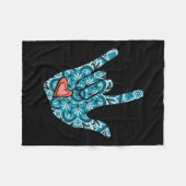 手話I Love Youジェスチャーハート聴覚障害者 フリースブランケット (正面(横))