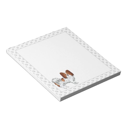 手赤と白付きパピヨン漫画の犬 ノートパッド (アングル)