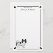 手足と文字を持つ白黒のパピヨン犬 便箋 (正面/裏面)