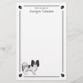 手足と文字を持つ白黒のパピヨン犬 便箋 (正面)