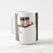 手足にピンクと茶色のフクロウ コーヒーマグカップ (正面左)