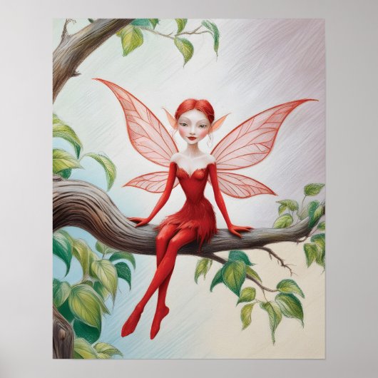 手足に描かれた赤い妖精の鉛筆のスケッチ ポスター (正面)