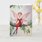 手足に赤い妖精"ハッピーバースデー!" カード (黄色い花)