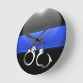 手錠 – 薄い青い線バッジ ラウンド壁時計 (傾斜)