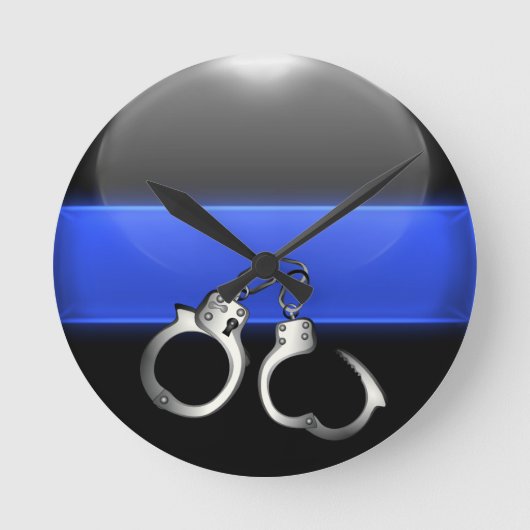 手錠 – 薄い青い線バッジ ラウンド壁時計 (正面)