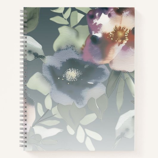 手離れ渡しモノグラムスクリプト名ウォーター色フローラ ノートブック (正面)