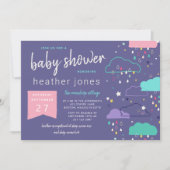 手雨雲描星桃色のベビーシャワー 招待状 (正面)