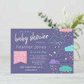 手雨雲描星桃色のベビーシャワー 招待状 (スタンド正面)