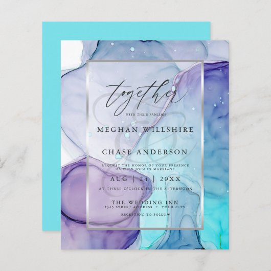 手頃のシ結婚ックなアクアパープル抽象芸術インク (正面/裏面)