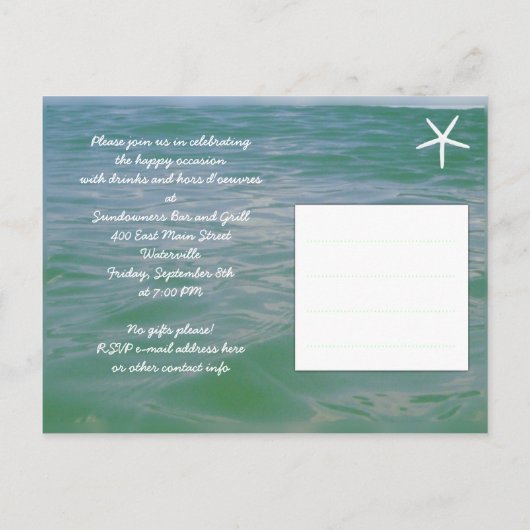 手頃ビーチをテーマにした結婚ポストのお祝い インビテーションポストカード (裏面)