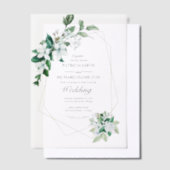 手頃幾何結婚緑 ベラム紙招待状 (オフセット)
