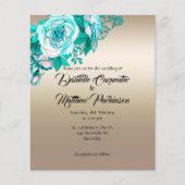 手頃金ゴールドとターコイズバラウェディング招待 チラシ (正面)