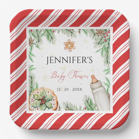 手魅力的引き式カスタムクリスマスベビーシャワー ペーパープレート (正面)