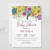 手鮮やか引きカラフル花赤ちゃんシャワー 招待状 (正面)