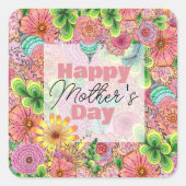 手鮮やか引き花模様母の日 スクエアシール (正面)
