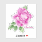 手鮮やか水絵を描色ピンクローズ シール (シート)