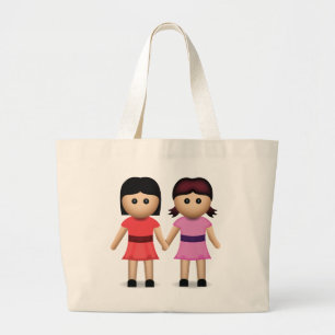 手Emojiを握っている2人の女性 ラージトートバッグ