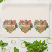 手w花ビクトリアンヴィンテージバレンタインデー キッチンタオル (折り畳み)