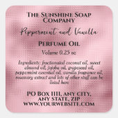 打ち上げピンクフォイル香水ローラーボトルラベル スクエアシール (正面)