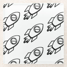 打ち上げロケットのスケッチパターン ガラスコースター