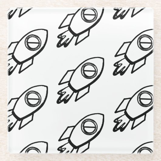 打ち上げロケットのスケッチパターン ガラスコースター (正面)