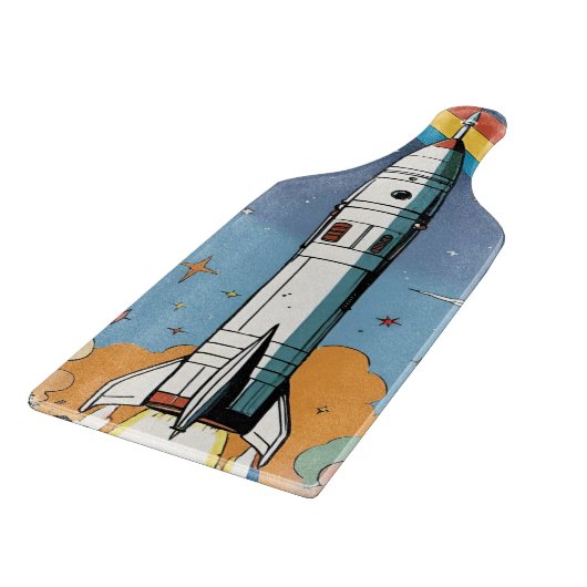 打ち上げ宇宙ロケットレトロ光沢ポスター カッティングボード (角)