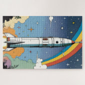 打ち上げ宇宙ロケットレトロ光沢ポスター ジグソーパズル (横)