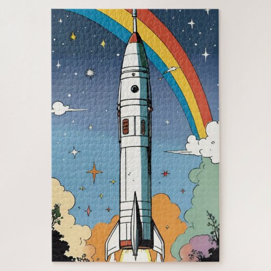 打ち上げ宇宙ロケットレトロ光沢ポスター ジグソーパズル (縦)