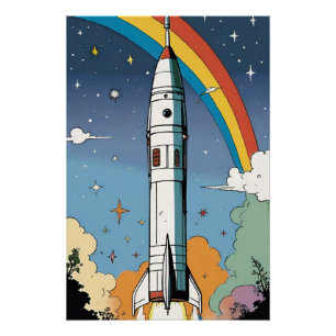 打ち上げ宇宙ロケットレトロ光沢ポスター ポスター