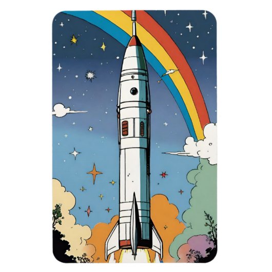 打ち上げ宇宙ロケットレトロ光沢ポスター マグネット (縦)