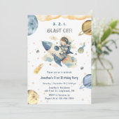 打ち上げ1歳誕生日招待状 ロケット船 招待状 (スタンド正面)