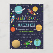 打ち上げ!宇宙ロケット船の誕生日パーティー インビテーションポストカード (正面)
