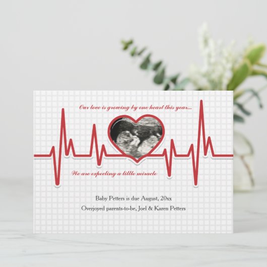 打つハートの写真の妊娠の発表 案内状 (スタンド正面)