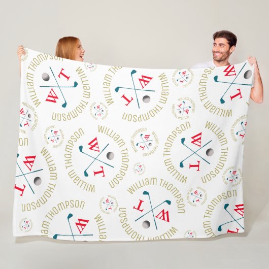 打刻されたアロバースポーツゴルフクラブパターンホワイト フリースブランケット (インサイチュ)