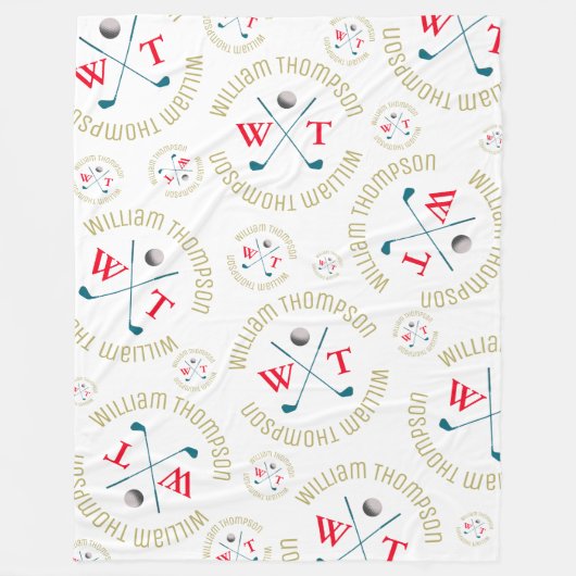 打刻されたアロバースポーツゴルフクラブパターンホワイト フリースブランケット (正面)